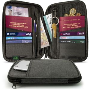 Image de igadgitz CampTeck Portefeuille Passeport Blocage RFID Organiseur de Voyage pour Documents, Billets D'avion, Argent, Carte de Paiement, Clé, Smartphone, Carte D'embarquement etc. - Noir