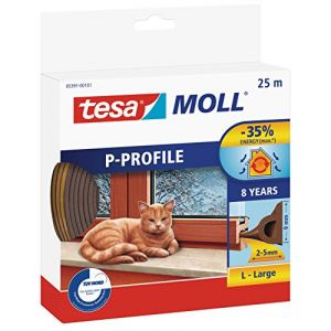 Tesa 05391–00101–00 Joint d'isolation en caoutchouc pour portes et fenêtres, profil P, Marron