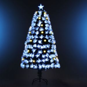 Homcom Sapin de Noël artificiel lumineux fibre optique LED + 20 ampoules + support pied Ø 63 x 120H cm 130 branches étoile sommet
