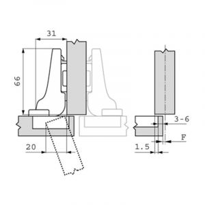 Charni&egrave;res invisibles pour portes jumel&eacute;es clip top demi coud&eacute;e inserta (vendu sans embase) - BLUM - CHA75T169