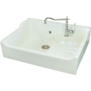 Évier timbre d'office céramique blanc AIMÉ 1 bac 1 égouttoir