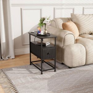 Table d'Appoint, Bout de Canape avec CA et Ports USB &agrave; l'Int&eacute;rieur, LED, Table d'Appoint Canap&eacute; avec Tiroir de Rangement en Tissu, pour Salon,