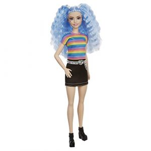 Image de Mattel Poupée à cheveux avec top arcenciel, jupe en jean et accessoires de mode Fashionistas