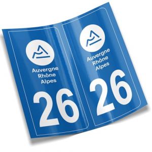 2 autocollants stickers plaque immatriculation voiture départements France