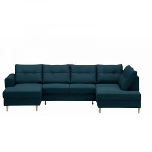 Image de Canapé d'angle panoramique OLIVIA scandinave convertible en tissu Angle Droit, Bleu pétrole