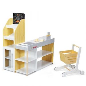 COSTWAY Jeu d'imitation Jouet de Supermarc pour Enfant Marchande en Bois avec Caisse de Supermarc, pour Garçons et Filles 3 Ans+