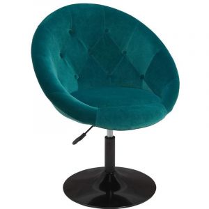 Image de Décoshop26 Fauteuil oeuf capitonné design tissu velours chaise bureau pivotant vert bleu FAL09072