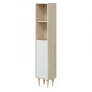 Calicosy Colonne de bain Vérone avec chêne et jambes de brillance blanche 30x25x150 cm