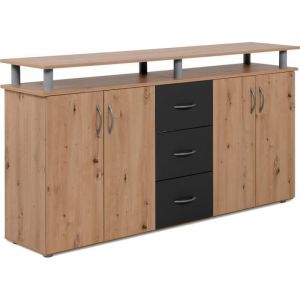 Buffet NEVADA - D&eacute;cor Chene artisan et Anthracite - 4 portes 3 tiroirs - L 155 x H 83 x P 35 cm