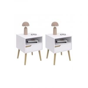 Idmarket Lot de 2 tables de chevet HELSINKI 1 tiroir scandinave blanc