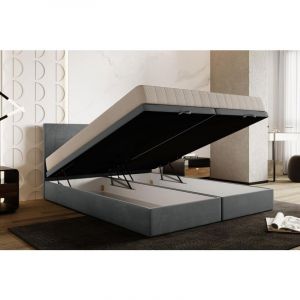 Lit adulte 180x200 cm siesta avec rangement et matelas ressorts ensachés en velours gris clair