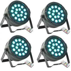 Ibiza Light Pack de 4 Projecteurs Par THINPAR-18X1RGB - DMX Télécommande Extra-plats LED Soirée Dj Club Fête Discothèque