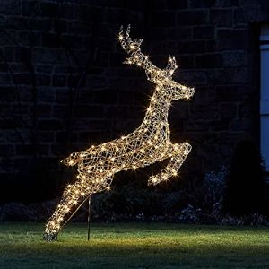 Lights4Fun Déco Renne de Noël Sautant en Rotin avec 240 LED Couleur Changeante pour Extérieur