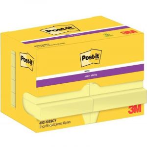 Post-It Notes jaunes SUPER STICKY 51 x 51 mm - Bloc de 90 feuilles - Lot de 12