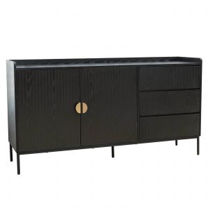 Oviala Buffet 2 portes et 3 tiroirs en acier et MDF décor mélaminé noir