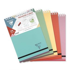 Clairefontaine 327016C Linicolor ESSENCE Un Bloc de fiches de r&eacute;vision &agrave; Spirale - A5 14,8x21 cm - 50 Fiches Lign&eacute;es - Papier Blanc 240 g - Couverture Polypro Transparent - Couleur al&eacute;atoire