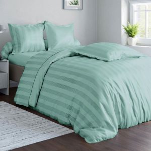 Housse de couette Uni en satin de coton bleu céladon