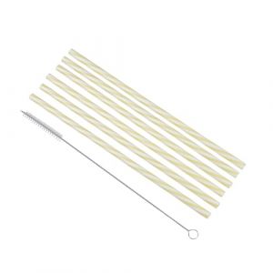 Homea Set de 6 Pailles en Plastique Réutilisable Rayures Jaune et Blanc 23 cm + Brosse