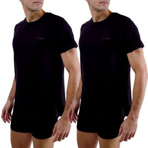 Pierre Cardin Underwear T-Shirt Homme Coton, Tee Shirt Signature, Col Rond avec Broderie, Noir (Lot de 2) XXL