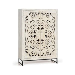 Vitrine en manguier et pieds en m&eacute;tal blanc vieilli