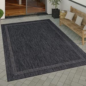 Tapis Exterieur Terrasse Balcon Tapis Cuisine Moderne Motif Geometrique Motif Abstrait Anthracite, 150 cm carr&eacute; - Paco Home