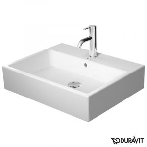 Duravit Ag Vero Air top basin 60x47cm, avec trop-plein, avec banc de robinetterie, 1 trou de robinet, sablé, paroi arrière vitrée, Coloris: