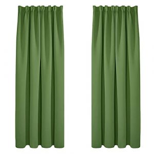 Lot de 2 Rideaux Occultants Isolants Thermiques avec Galon Fronceur, Grande Taille, 140x245 cm, Vert d'herbe - Vert d'herbe - Deconovo