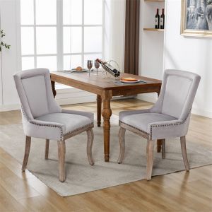 Lot de 2 Chaises rembourrée avec garniture en tête de clou, pieds en bois massif, revêtement en velours - gris 91x61x55cm