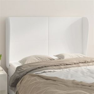 VidaXL Tête de Lit avec Oreilles Meuble de Chambre à Coucher Accessoire de Lit Double Tête de Cadre de Lit Blanc 147x23x118/128 cm Similicuir
