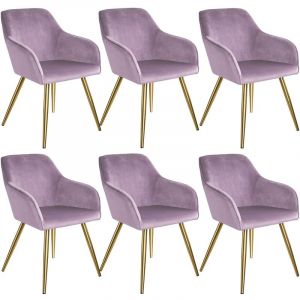 Image de TecTake TECTACKE Lot de 6 Chaises de Salle à Manger Effet Velours Pieds en Acier Dorés avec Accoudoirs - Rose