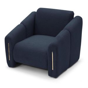 Fauteuil design Maximilien Métal doré et Velours côtelé Bleu foncé