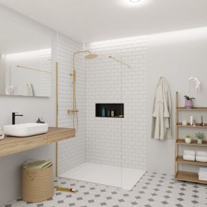 Walk-in 120x200cm Paroi en verre Crystal Glass&reg; 8 mm anticalcaire, avec bras et profil&eacute;s Laiton (SATBWI120PRMO) - Swiss Aqua Technologies