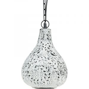 Image de Relaxdays Lampe à suspension style oriental Shabby chic H x D: 137,5 x 24 cm luminaire chaîne métal abat-jour aladdin moucharabieh motifs feuilles et fleurs style industriel, blanc