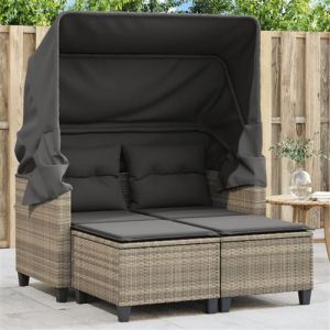 VidaXL Canapé de jardin 2 places et auvent tabourets gris clair rotin