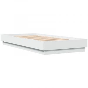 VidaXL Cadre de Lit avec Lumières LED, Sommier à Lattes, Lit Simple, Lit Adulte de Chambre à Coucher Intérieur, Moderne, Blanc 100x200 cm
