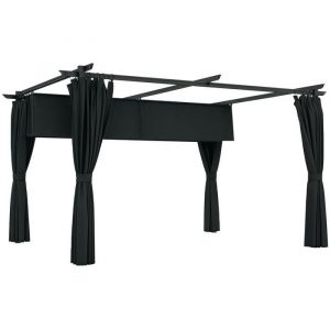 Outsunny Pergola r&eacute;tractable - 4 x 3 m - avec Rideau et Toit Coulissante - Aluminium, m&eacute;tal polyester 180g/m&sup2; - gris fonc&eacute;