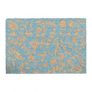 Relaxdays Paillasson coco, motif à fleurs, tapis d'entrée pour l'intérieur et l'extérieur, 40 x 60 cm, bleu