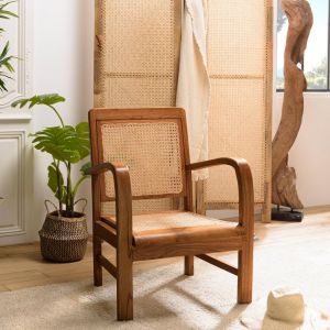 Macabane Fauteuil mindi et cannage bois foncé DAK