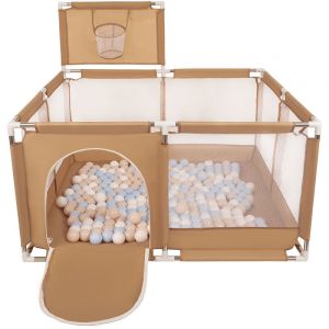 Image de Parc Bébé Avec 100 Balles Plastiques Aire De Jeu Pliable Basket, Beige : Beige Pastel/Bleu Pastel/Blanc - beige : beige pastel/bleu pastel/blanc