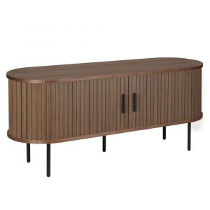 Oviala Meuble tv en mélaminé et acier 120 cm noyer