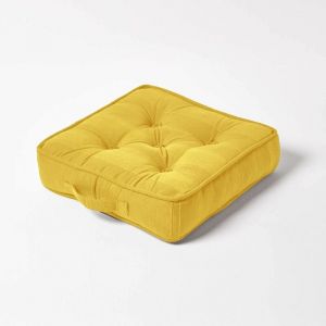 HOMESCAPES Coussin de Sol – Galette de Chaise – Jaune Mandarine 40x40x8cm – Collection Rajput 100% Coton