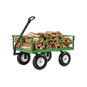 VEVOR Chariot de Jardin Transport, Charge 544,31 kg, Chariot Utilitaire Robuste Tractable Extérieur en Métal 2 en 1 avec Pneus Tout-Terrain 330 mm, Côtés Amovibles en Maille, Poignée Rotative à 180°