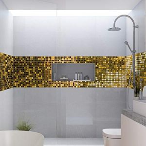 Pack 6 stickers adhésifs frises carrelages | Autocollant Frises Mosaïque Carreaux de ciment - EFFET DORÉ - 6 frises de 10 x 60 cm