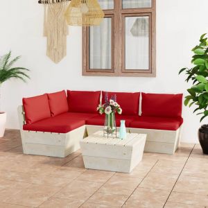 VidaXL Salon de jardin palette 5 pcs avec coussins Épicéa imprégné - Rouge