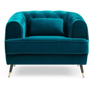 Cotecosy Fauteuil Capitonné en Velours "Glamour" 93cm Bleu