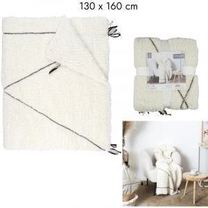 Home Deco Factory - Plaid sherpa motif tresse blanc - 130x160 cm