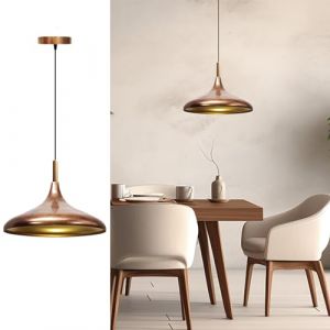 Lampe Suspendue Simple Avec T&ecirc;te de Lit en Bois Blanc Int&eacute;rieur Cuivre &ndash; Lustre Vintage E27 &Oslash;35 cm pour Salon, Chambre ou Salle &agrave; Manger