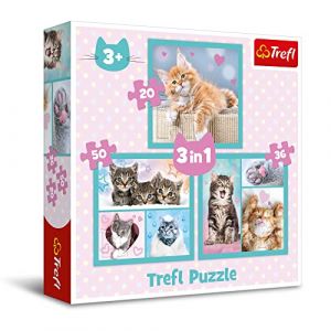 Image de Trefl Les Animaux Doux - Puzzle 3en1, 3 Puzzles, de 20 &agrave; 50 &eacute;l&eacute;ments - Puzzle Color&eacute; avec Les Animaux, Chats, Collage, Diff&eacute;rent Niveau de Difficult&eacute;, Divertissement Cr&eacute;atif