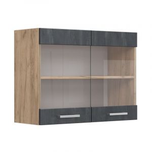 Vicco meuble de cuisine haut vitré R-Line, Béton noir, 80 cm