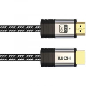 HQ-Power Câble HDMI Premium High Speed 2.0, pour une expérience visuelle et auditive optimale, avec connecteur plaqué or, textile tressé, triple blindage, adapté à la vidéo 4K, noir, 2 m